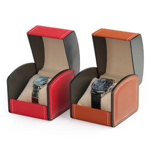 Watch Box Organizer Jewelry Gift Case PU Leather Velvet Lining Luxury Contrast Stitching Portable Travel Display Case