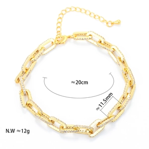 Close-up of golden iced-out Cuban chain bracelet with dimensions 20cm length and 11.5mm width