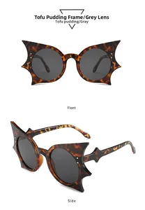 Detail der gotischen Fledermaus-Sonnenbrille mit Schildpatt-Rahmen und runden Gläsern