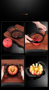 Macro view of zinc alloy apple slicer with twelve stainless steel blades and floral handles