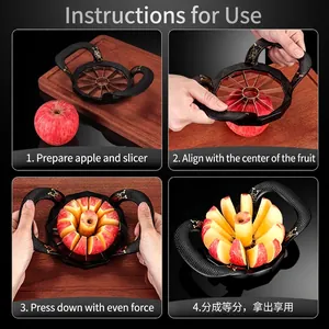 Zinc alloy apple slicer with 8 metal blades and decorative black handles