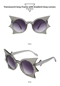 Vorder- und Seitenansicht der transparent grauen Fledermaus-Sonnenbrille mit Verlaufsgläsern