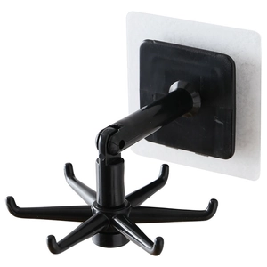 360-degree rotating 6-claw kitchen hook in black finish with self-adhesive wall mount