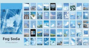 Detailed catalog showing 50 pieces of blue landscape aesthetic decorative stickers