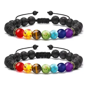 Seven Chakra Bracelet Natural Lava Stone Tiger Eye Turquoise Amethyst Healing Beads Yoga Energy Jewelry For Men Women