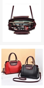 Detailed view of spacious handbag interior showing storage for a tablet and wallet