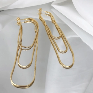 Elegant gold-tone triple-layer snake chain tassel drop earrings for women