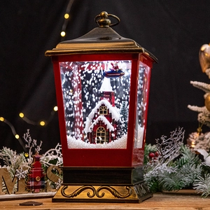 Lanterna Natalizia Con Neve Carillon LED Lampione Retrò In Metallo Babbo Natale Pupazzo Di Neve Decorazione Casa Festa