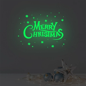 Adesivo murale luminoso Merry Christmas con fiocchi di neve e luce verde notturna