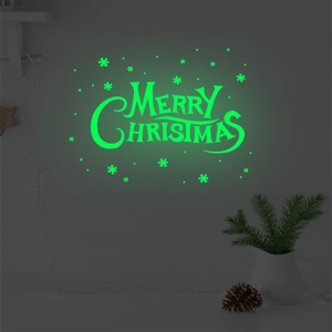 Adesivi murali Merry Christmas luminosi con stelle e fiocchi di neve al buio