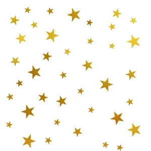 Detailansicht matter goldener Stern-Wandtattoos in verschiedenen Größen auf Weiß