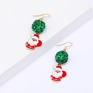 Christmas Santa Claus drop earrings with festive red enamel and sparkling green sequins