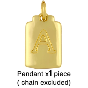 Golden hip hop Cuban rectangle pendant featuring letter A engraving on white background