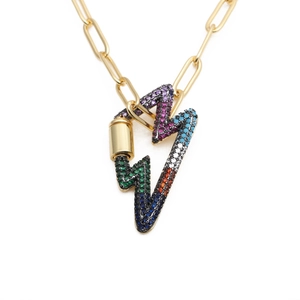 Lightning Pendant Necklace Copper Colorful Zircon Gold Paperclip Chain Hip Hop Fashion Jewelry For Women