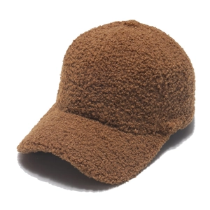 Women's warm teddy fleece baseball cap in dark brown color with a soft textured finish