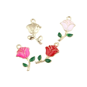 Gold plated rose flower alloy pendants with colorful enamel drips for DIY jewelry making