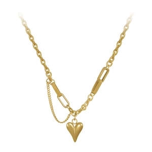 Collier cœur minimaliste doré avec maillons de chaîne asymétriques irréguliers pour femme