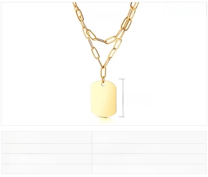 Detailed size specifications for double-layered gold stainless steel dog tag necklace