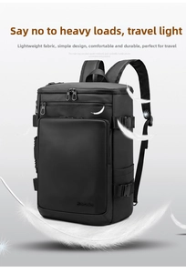 Detail of lightweight waterproof business backpack featuring durable fabric and floating feathers