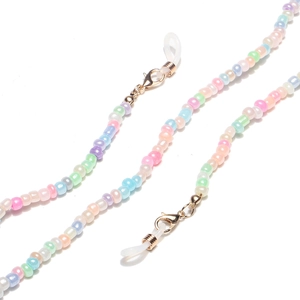 Handmade mixed color seed bead glasses chain and face mask lanyard with gold clasps