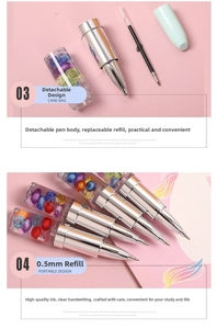 Detail showing the detachable design of the creative lipstick pen with liquid glitter filler
