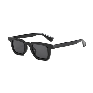 Classic black square frame sunglasses with dark grey lenses in a 45-degree angle view
