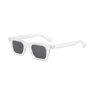 Modern square transparent frames sunglasses with dark grey lenses for men and women