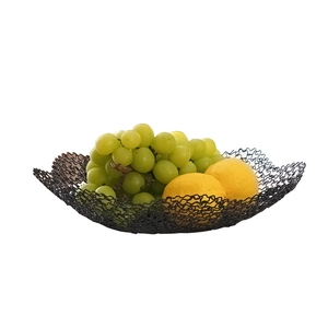 Modern black metal wire fruit basket with wave design for kitchen storage and decor