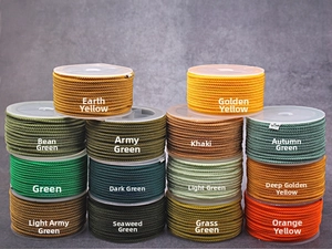 Detailed view of 2mm braided nylon cord reels in various colors for DIY jewelry making