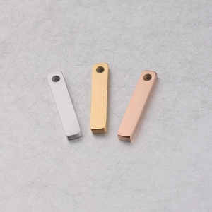 Polished rectangular stainless steel bar pendants in silver, gold, and rose gold finishes