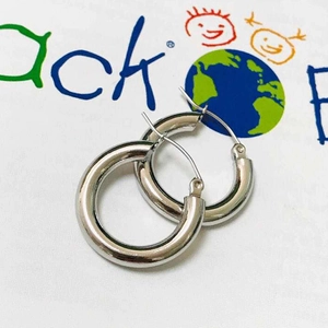 Polished silver stainless steel hoop earrings in a thick classic round tube design