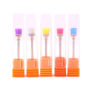 Five-piece nail drill cleaning brush set with colorful nylon bristles in clear cases