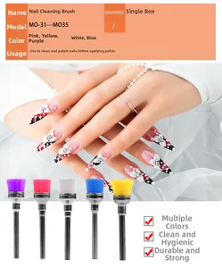 Five colors of manicure cleaning brushes in retail boxes for electric nail drills