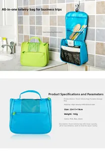 Detail showing high-density 600D Oxford cloth travel toiletry bag with inner hanging hook