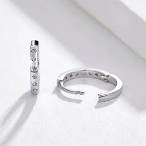 Minimalist S925 sterling silver hoop earrings with five sparkling cubic zirconia stones