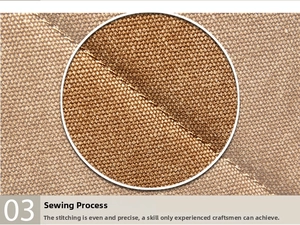 Detailed macro view showing the precise sewing process and canvas texture on the backpack