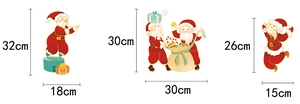Trois stickers statiques Père Noël pour fenêtre avec dimensions pour décor de Noël