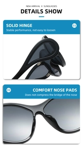 Detail of solid metal hinges and comfortable nose pads on black punk style sunglasses