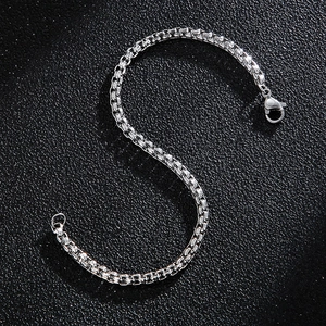 Men's Stainless Steel Box Chain Jewelry Set Minimalist Necklace And Bracelet Hip Hop Punk Style Silver Tone Jewelry