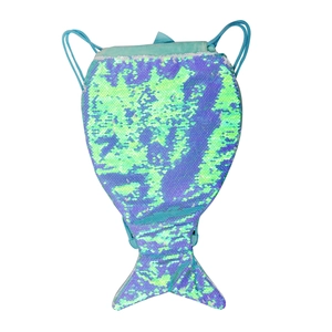 Glittery blue and green gradient mermaid tail sequin drawstring backpack for travel
