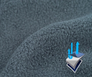 Macro detail of windproof dark grey fleece fabric showing breathable multi-layer texture