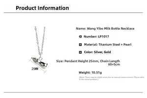 Spécifications détaillées du collier biberon en acier titane avec perle et dimensions