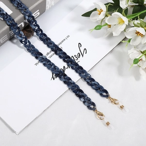 Blue marble resin chain detail with gold lobster clasp for glasses or face masks
