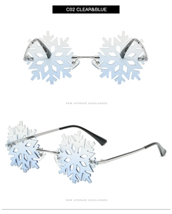 Frameless snowflake sunglasses with light blue gradient lenses and metallic temples