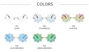 Grid display showing multiple snowflake-shaped rimless sunglasses in five different colors