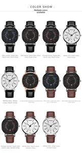 Detailed grid of eleven fashion quartz watches with calendar and leather straps