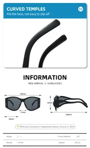 Detailed size chart for punk style sunglasses with 145mm width and PC frame specs