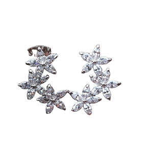 Three-flower ear cuff earrings with AAA marquise zircon in silver finish for women