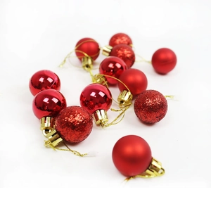 3cm red Christmas tree balls in glossy matte and glitter finishes with gold strings