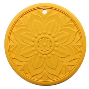 Yellow floral mandala silicone heat resistant mat for dining tables and hot dishes